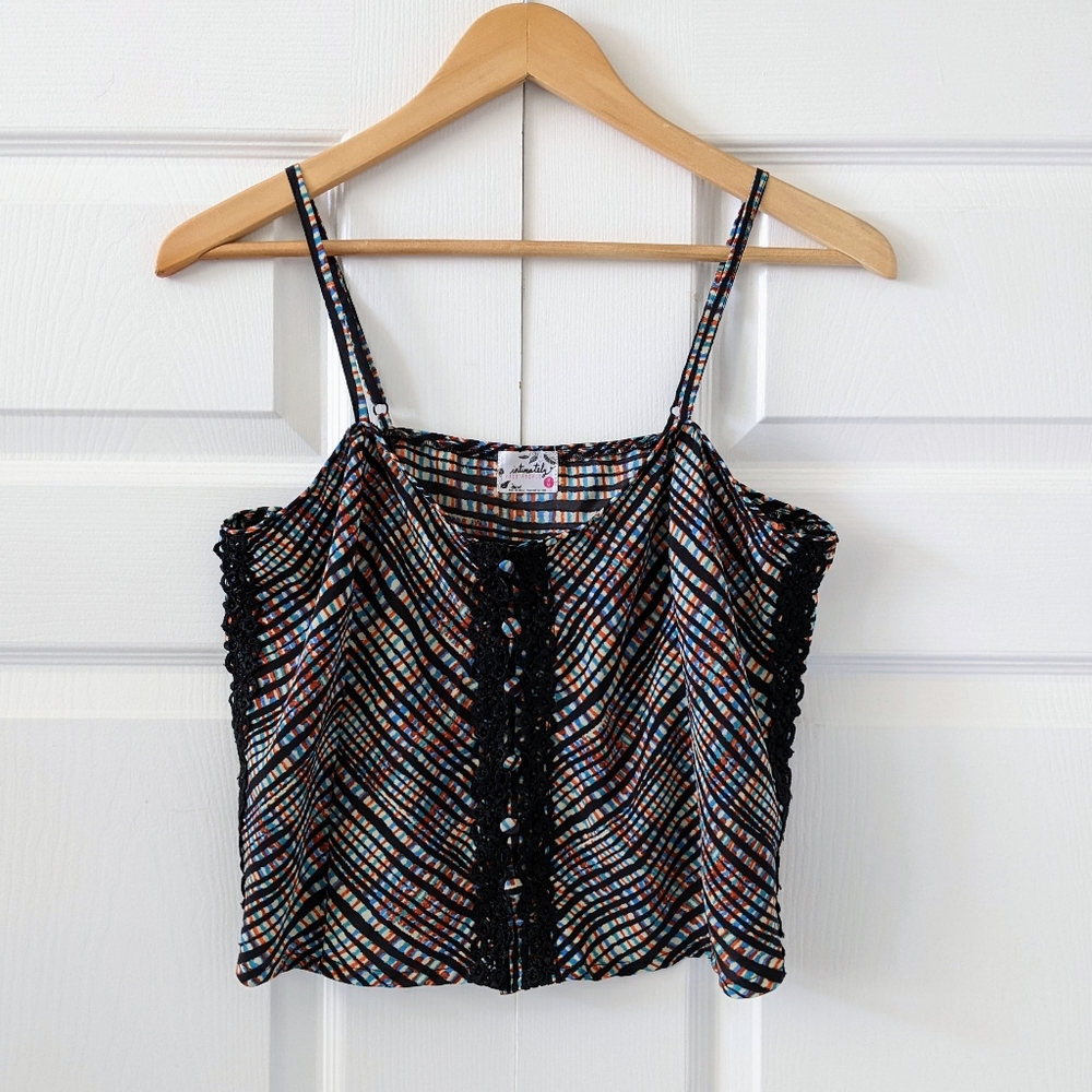 Free People Corset Style Lace Trim Multicolor Camisole Tank | M